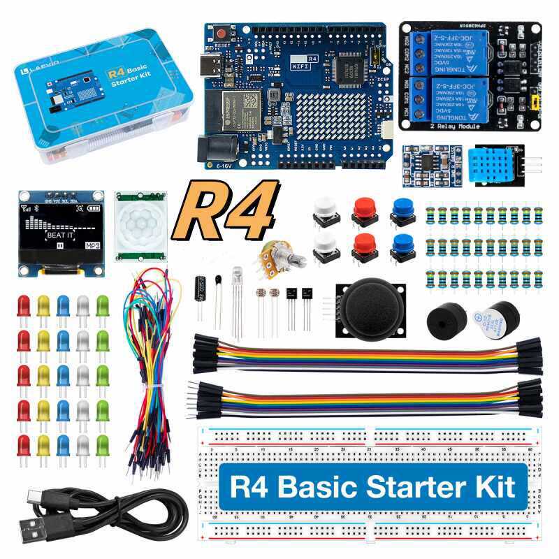 Diy Electronics Project Kit - UNO R4 WiFi対応開発スターターキット。センサーと電子部品が付属し、プログラミング学習やDIYプロジェクトに最適。