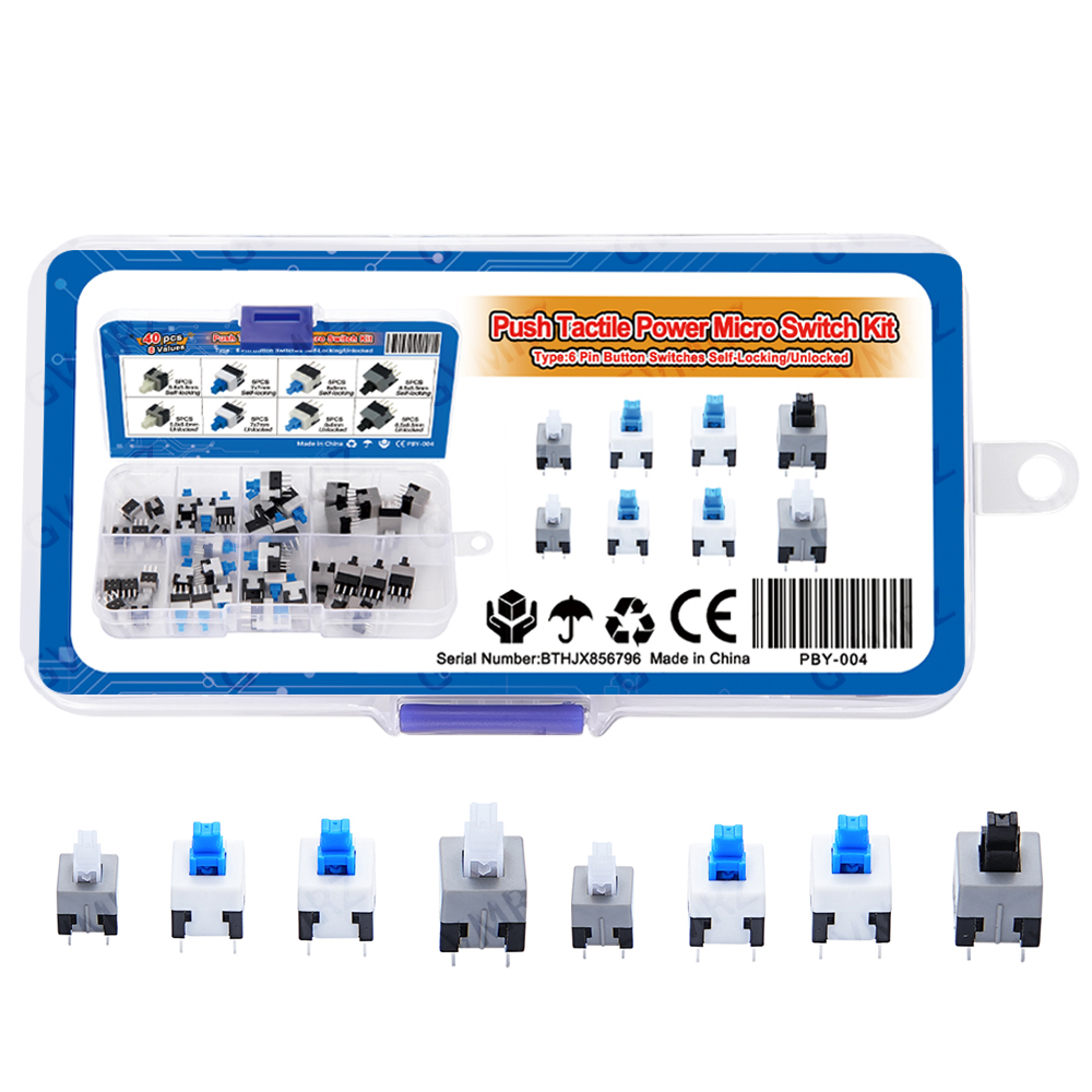 40個入り、8種類の抵抗値を持つプッシュ式タクタイルマイクロ - Diy Electronics Project Kit のレビューと価格
