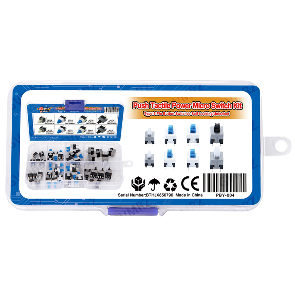 40個入り、8種類の抵抗値を持つプッシュ式タクタイルマイクロ - Diy Electronics Project Kit のレビューと価格