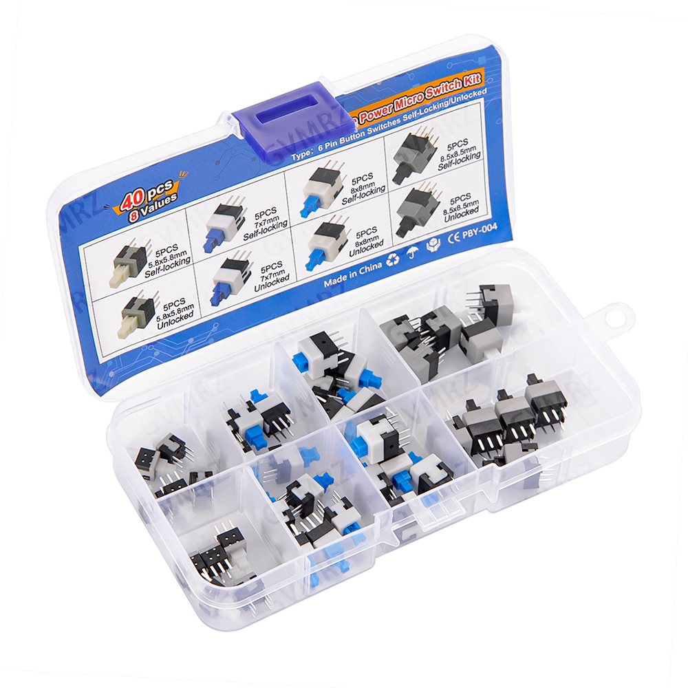 40個入り、8種類の抵抗値を持つプッシュ式タクタイルマイクロ - Diy Electronics Project Kit のレビューと価格
